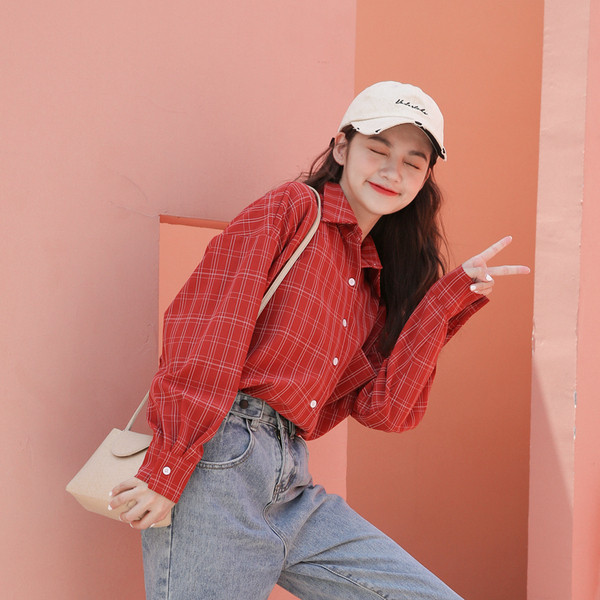 Női alkalmi kockás ing széles ujjal