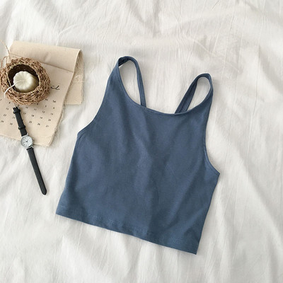 Κοντή γυναικείο αμάνικο με λεπτές τιράντες και στρογγυλό ντεκολτέ