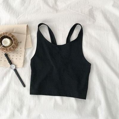 Κοντή γυναικείο αμάνικο με λεπτές τιράντες και στρογγυλό ντεκολτέ