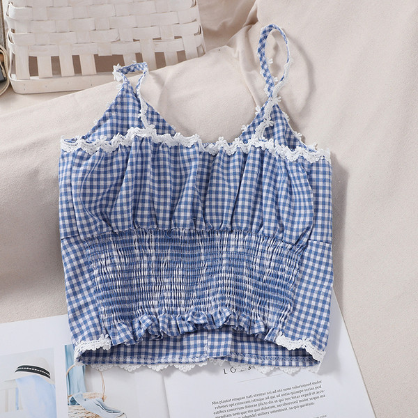 Lühike naiste ruuduline V-kaeluse ja nööpidega topp