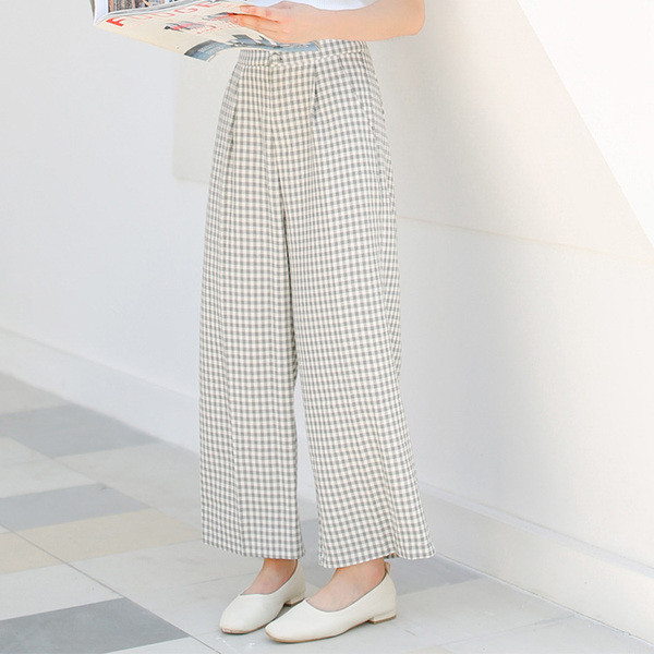 Női alkalmi kockás nadrág széles modell magas derékkal