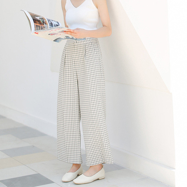 Női alkalmi kockás nadrág széles modell magas derékkal