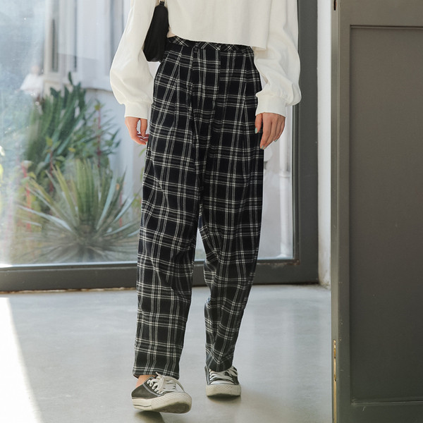 Alkalmi női kockás nadrág széles modell