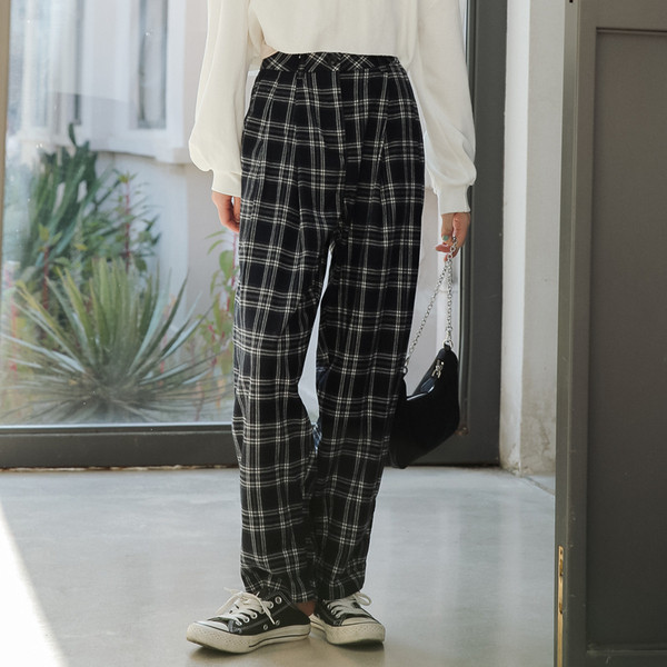 Alkalmi női kockás nadrág széles modell