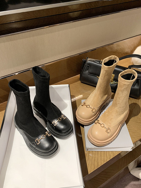 Γυναικείες μπότες από οικολογικό σουέτ με μεταλλικό στοιχείο