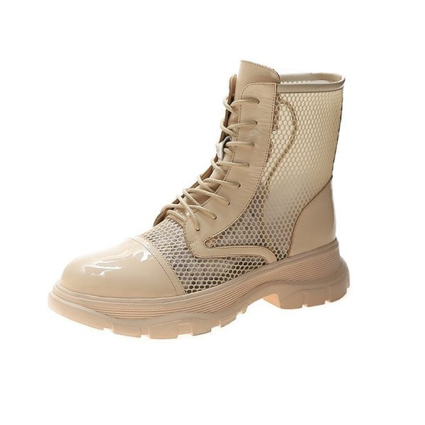 Női lakkbőr csizma hálóval