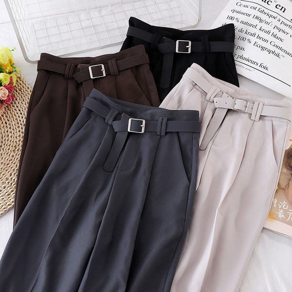 Női egyenes nadrág magas derékkal és övvel