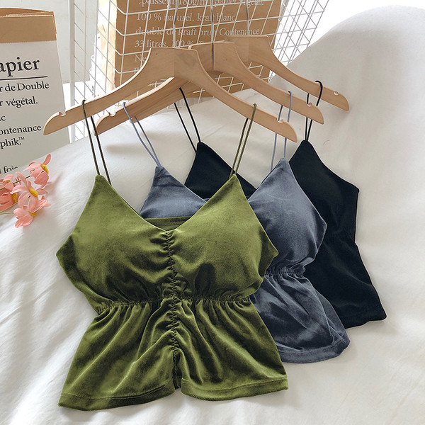 Bársony női felső vékony pánttal