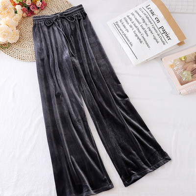 Lezser női bársony nadrág széles modell elasztikus derékkal