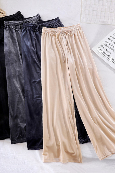 Lezser női bársony nadrág széles modell elasztikus derékkal