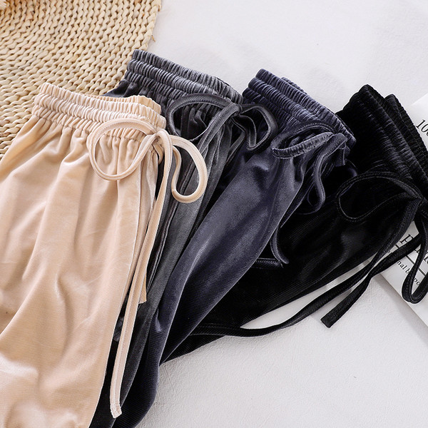 Lezser női bársony nadrág széles modell elasztikus derékkal