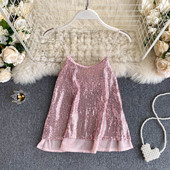 Modern női felső vékony pántokkal és flitterekkel