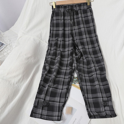 Γυναικείο casual καρό παντελόνι με κορδόνια και ελαστική μέση