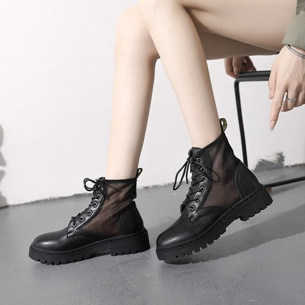 Bőr női őszi csizma hálóval