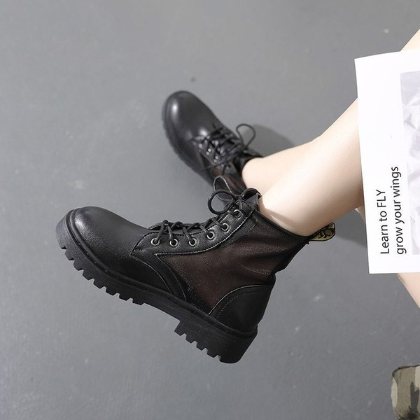 Bőr női őszi csizma hálóval