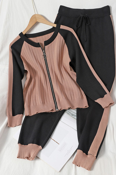 Naiste igapäevane kaheosaline tõmbluku ja kõrge vöökohaga komplekt