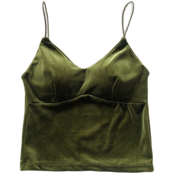 Bársony női felső V-nyakkal és vékony pántokkal