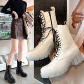 Aktualne ženske kožne čizme s grubim potplatom