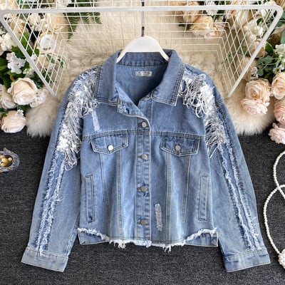 Ajakohane rebenenud motiividega naiste teksajakk