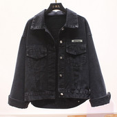 Naiste vabaaja pikkade varrukate ja taskutega teksajakk