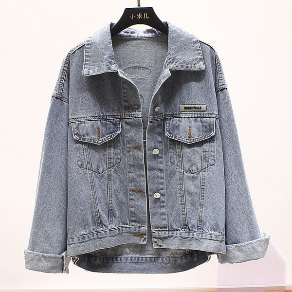 Naiste vabaaja pikkade varrukate ja taskutega teksajakk