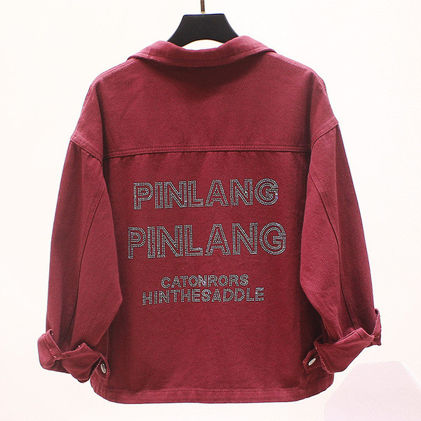 Naiste vabaaja teksajakk tikandite ja kivikestega