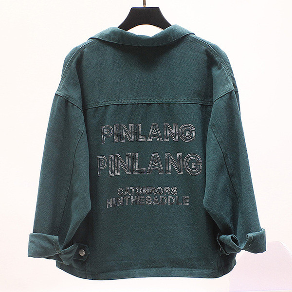 Naiste vabaaja teksajakk tikandite ja kivikestega