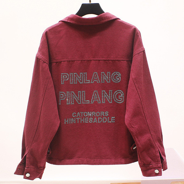 Naiste vabaaja teksajakk tikandite ja kivikestega