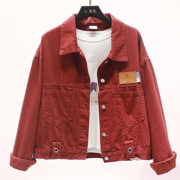 Női alkalmi farmerdzseki klasszikus gallérral és hosszú ujjal