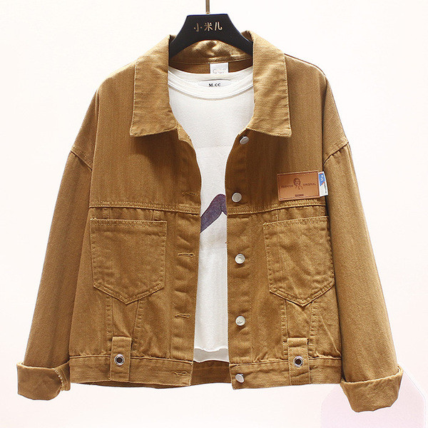 Női alkalmi farmerdzseki klasszikus gallérral és hosszú ujjal