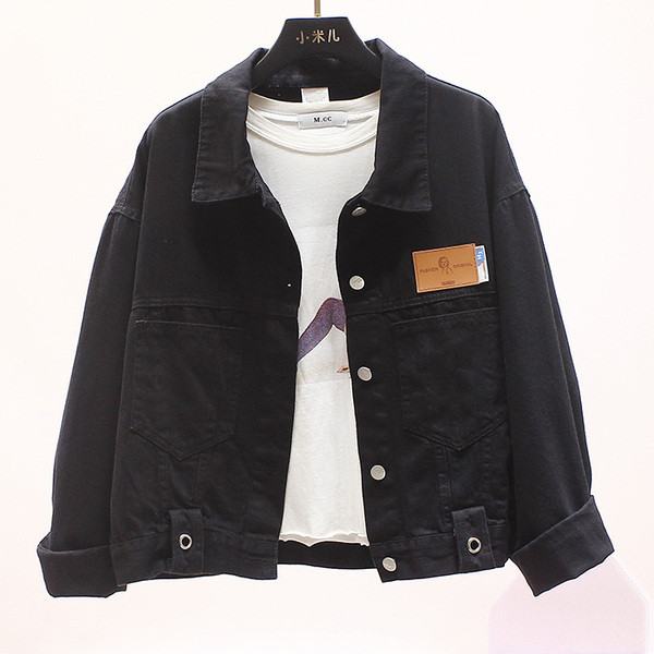 Női alkalmi farmerdzseki klasszikus gallérral és hosszú ujjal