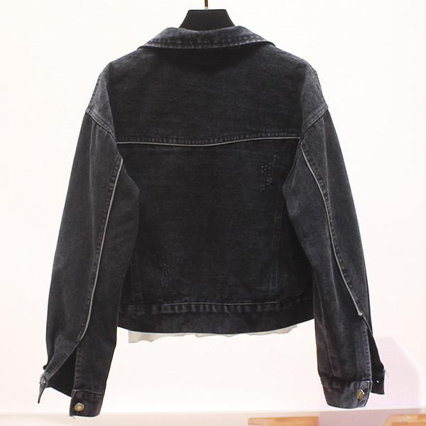 Női alkalmi farmer rövid kabát hímzéssel és hosszú ujjal