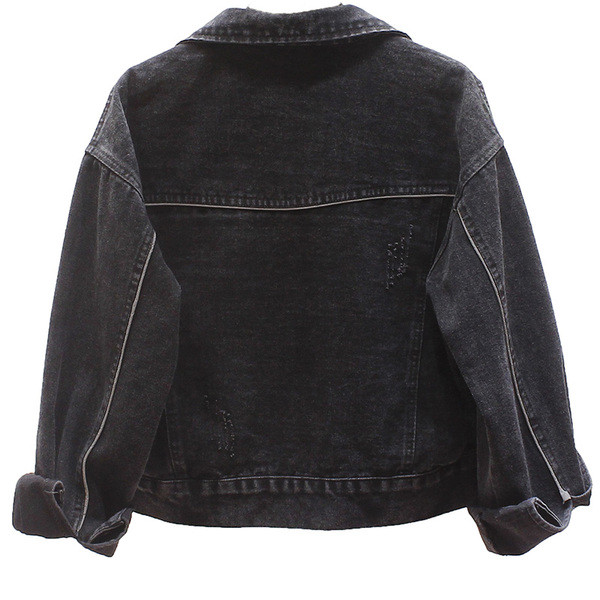 Női alkalmi farmer rövid kabát hímzéssel és hosszú ujjal