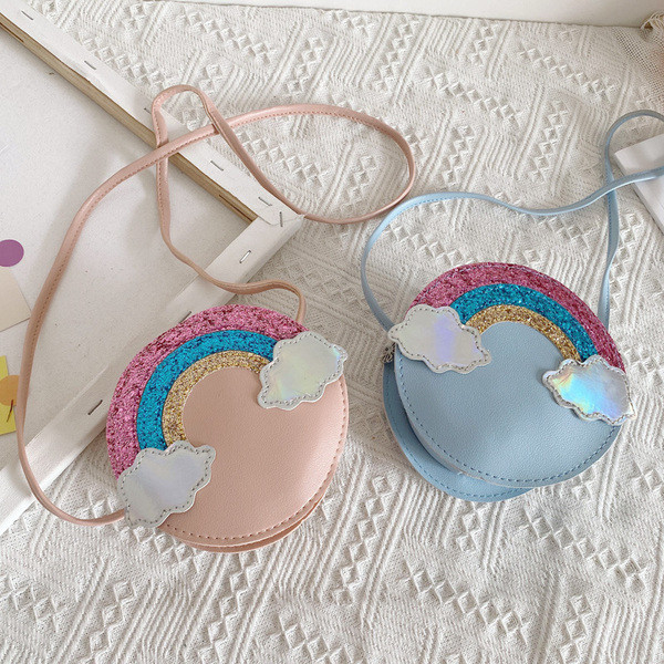 Moodne pika sangaga ümara kujuga lastekott tüdrukutele