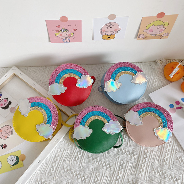 Moodne pika sangaga ümara kujuga lastekott tüdrukutele