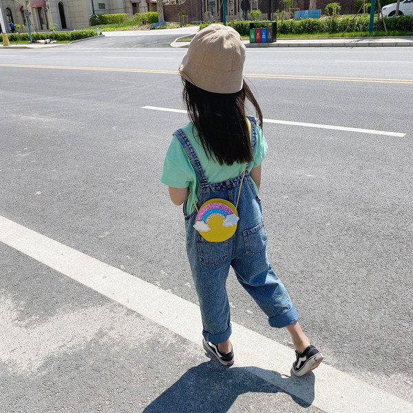 Moodne pika sangaga ümara kujuga lastekott tüdrukutele