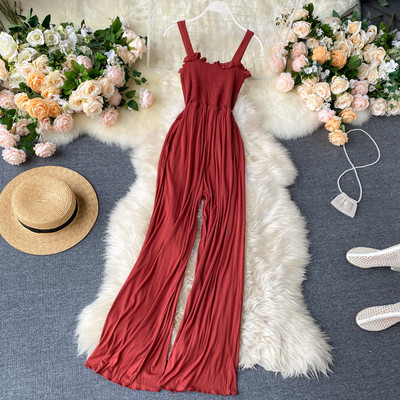 Ležerni ženski dugi kombinezon na bretele