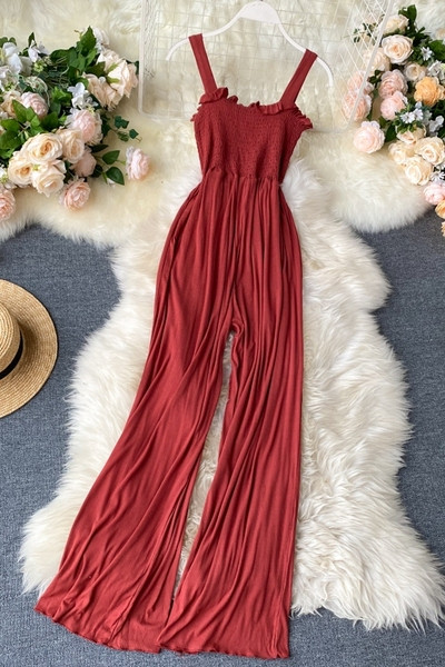 Ležerni ženski dugi kombinezon na bretele