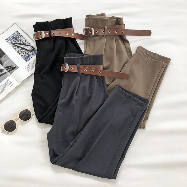 Γυναικείο μακρύ παντελόνι με ζώνη και ψηλή μέση