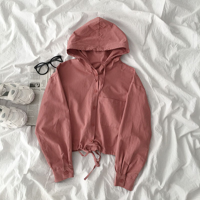 Γυναικείο casual μπουφάν με κουκούλα και κουμπιά