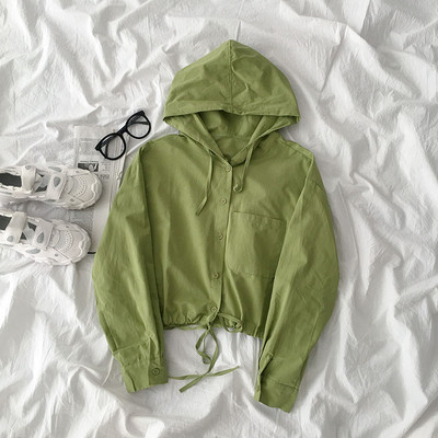 Γυναικείο casual μπουφάν με κουκούλα και κουμπιά