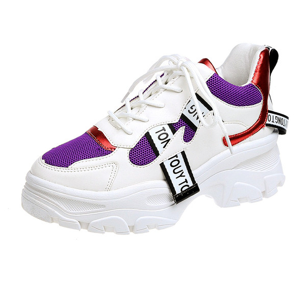 Πολύχρωμα γυναικεία αθλητικά παπούτσια - με τραχιά σόλα και κορδόνια