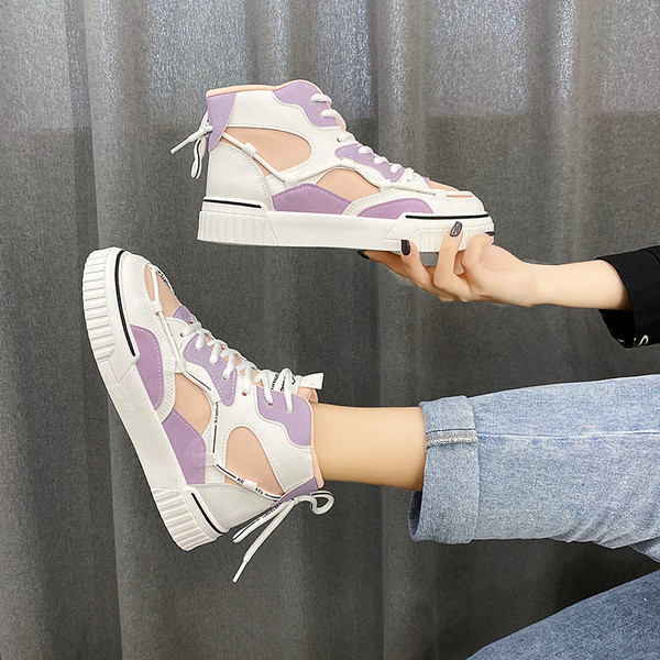 Γυναικεία χρωματιστά αθλητικά παπούτσια με κορδόνια - υψηλό μοντέλο