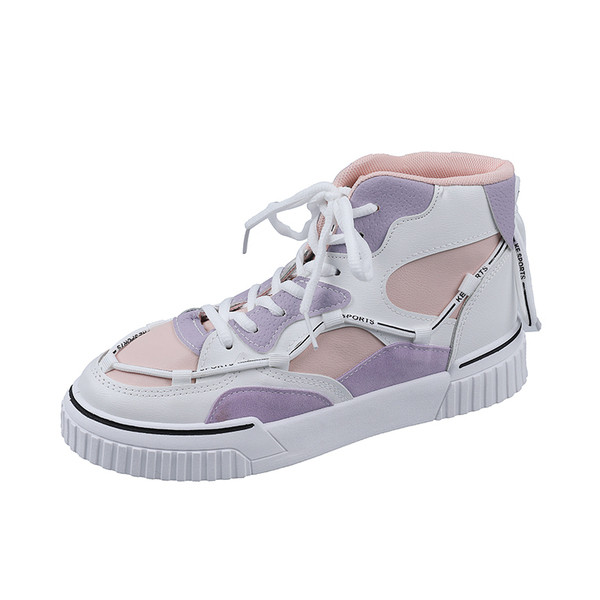 Γυναικεία χρωματιστά αθλητικά παπούτσια με κορδόνια - υψηλό μοντέλο