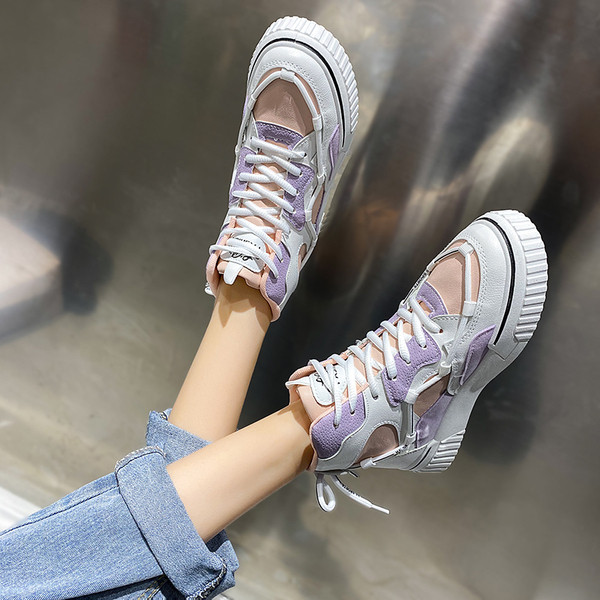 Γυναικεία χρωματιστά αθλητικά παπούτσια με κορδόνια - υψηλό μοντέλο