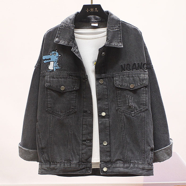 Ženska ležerna traper jakna s dugim rukavima i vezom