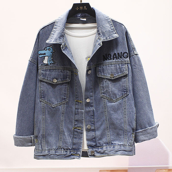 Ženska ležerna traper jakna s dugim rukavima i vezom