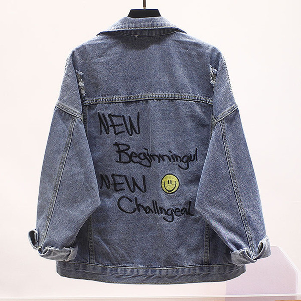 Ženska ležerna traper jakna s dugim rukavima i vezom