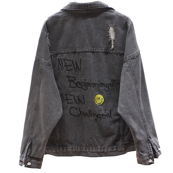 Ženska ležerna traper jakna s dugim rukavima i vezom