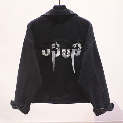 Stiilne naiste teksajakk tikandite ja kivikestega